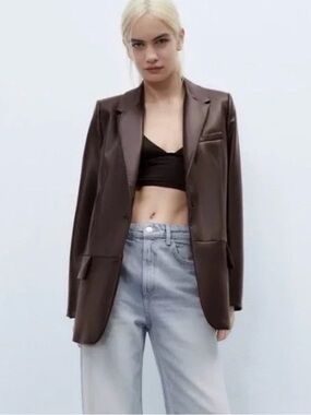 Zara Leather Blazer Jacket - Women's Tailored Coat